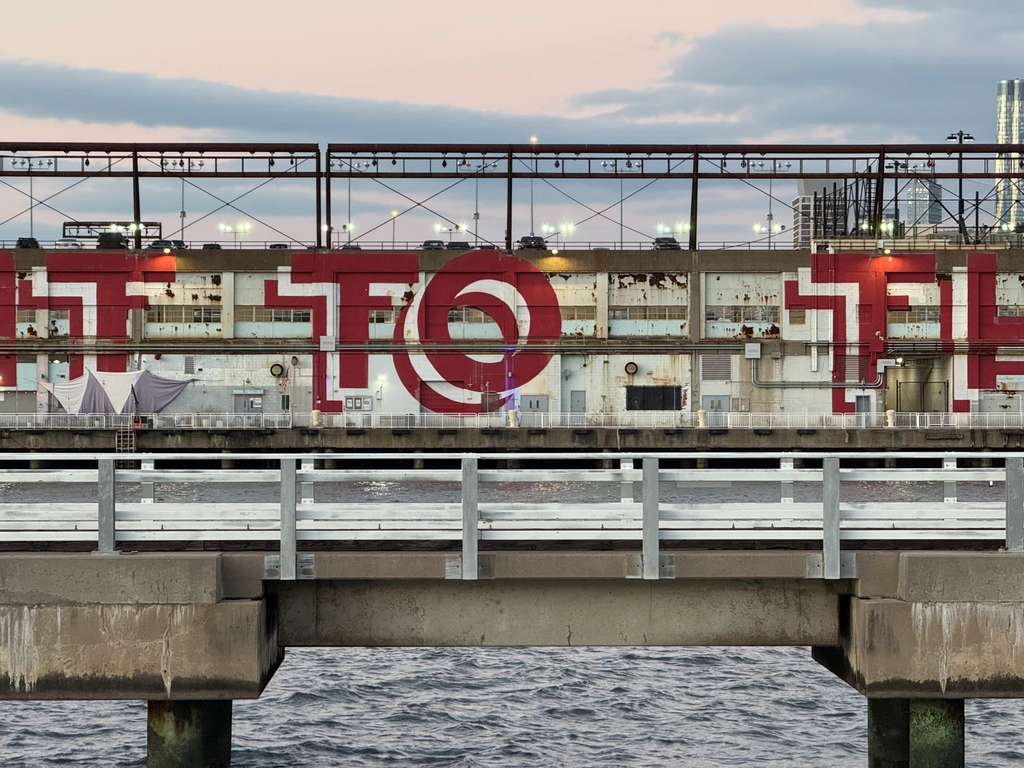 A closer shot of the previous pier, now only part of the letters visible, at a different time of day.